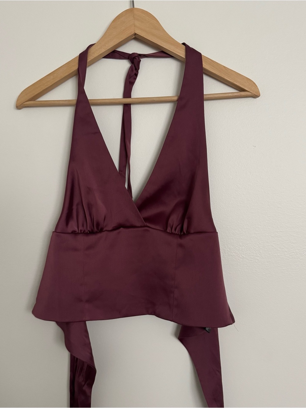 Urban Outfitters Wine Halter Satin V-Neck Top